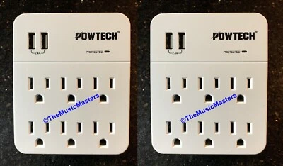 2X Surge Protector 6 Outlet Power Splitter Electrical Outlet Adapter 2 USB Ports - Image 1 of 4