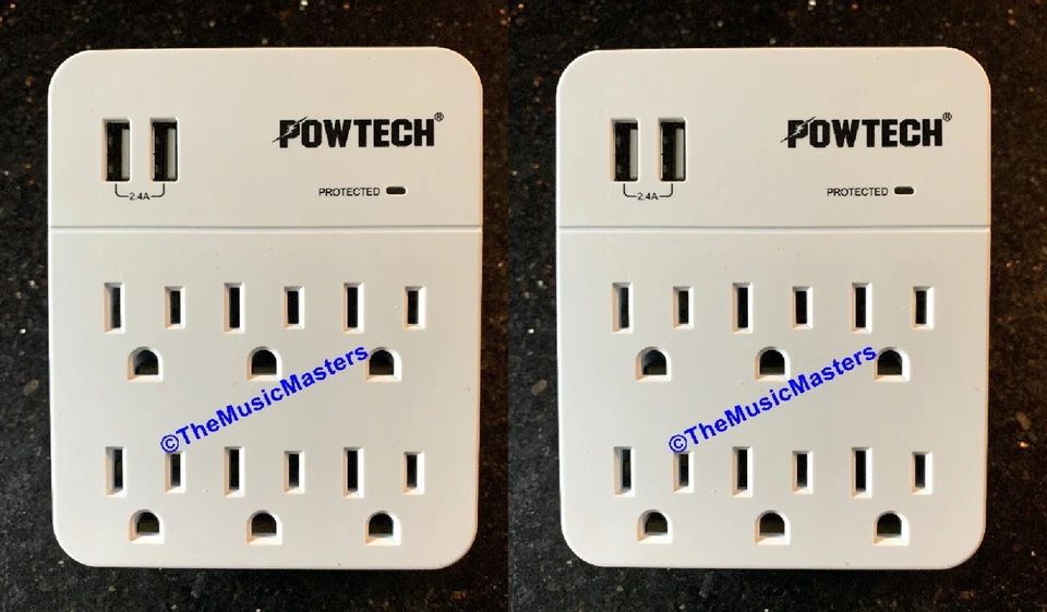 2X Surge Protector 6 Outlet Power Splitter Electrical Outlet Adapter 2 USB Ports - Image 1 of 4