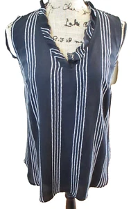 Ann Taylor Factory Womens Sleeveless Top, Ruffle, Black w/ White Stripes, Size S - Picture 1 of 8