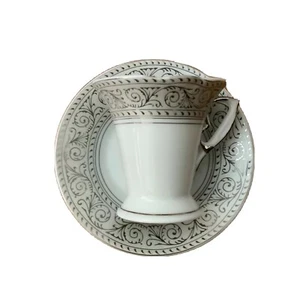 Demitasse Tea Cup and Saucer Italian Design Porcelain Silver & White - Picture 1 of 6