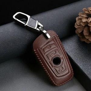 Leather Remote Car Key Fob Cover Case Key Ring For BMW 3 and 5 series X1 X5 X6 - Picture 1 of 15