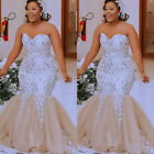 Champagne Mermaid Plus Size Wedding Dresses Sweetheart Sequins Bridal Gowns