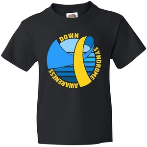 Inktastic Down Syndrome Awareness- Retro Blue And Yellow Ribbon Youth T-Shirt 21 - Picture 1 of 3