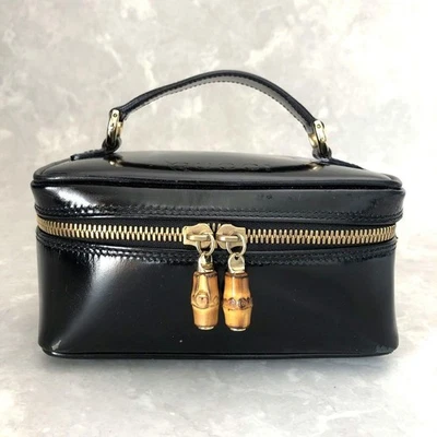 Сумка для туалетного столика GUCCI Mini с эмалью кожа тиснением логотип бамбук черное золото - Изображение 1 из 4