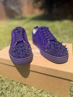 Christian Louboutin 男式低帮运动鞋 9 码紫色水钻红色下装 — 第 1/4 张图片