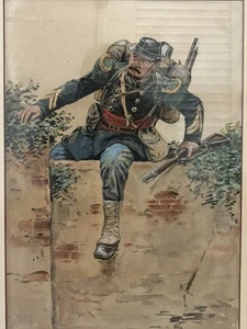 🔥 Antique 19th c. European French Military FRANCO PRUSSIAN War Soldier Painting - Picture 1 of 24