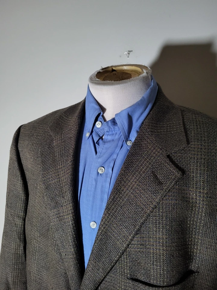 46R Pronto Uomo Italy SILK WOOL Glen Check Tweed Purple Brown Blazer Jacket NWOT - Image 1 of 4