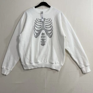 Victoria's Secret Pink Classic Skeleton Rhines Fleece Sweatshirt White Sz Small - Picture 1 of 8