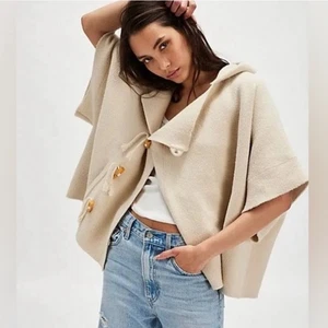 Free People Toggle Poncho Damen OS beige elfenbein kuschelig weich Kapuze warm NEU - Bild 1 von 7