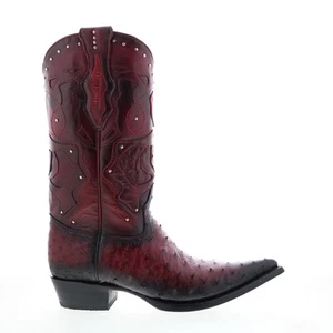 Los Altos 3X Toe Ostrich 95VF0343 Mens Burgundy Wide Cowboy Western Boots - Picture 1 of 8