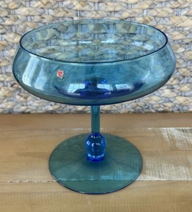 Vintage italienische blaue Kompott Vase Bonboniere Empoli mundgeblasen Glaskugel Stiel - Bild 1 von 8