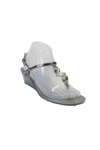 Prada Womens Silver Crystal Detail Wedge Heels Thongs Sandals Shoes Size 6 - Picture 1 of 8