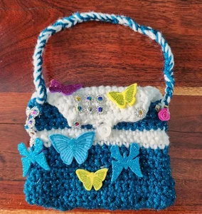Crotchet Blue Butterfly Kids Purse (Handmade In Arizona) - Picture 1 of 3