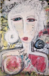 OOAK ABSTRACT CUBIST PORTRAIT IMPRESSIONISM CONTEMPORARY ORIGINAL PAINTING - Picture 1 of 1