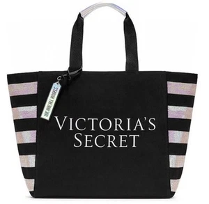 Victoria's Secret Black We are all Angels Tote Bag Black White Sequins 23x14 NEW - Picture 1 of 6