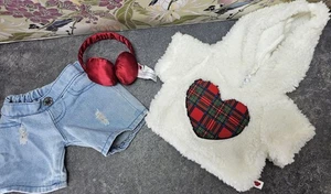 Abbigliamento da officina Build-A-Bear - pantaloncini jeans paraorecchie top vacanze - vestito 3 pezzi - Foto 1 di 7
