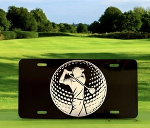 Golf Themed Laser Engraved License Plate Black Metal Tag - Foto 1 di 3