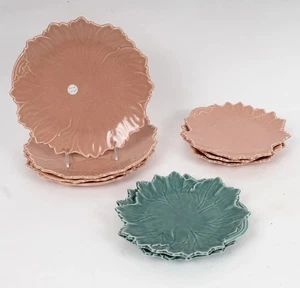 Vintage MCM Steubenville Woodfield verde scuro e rosa motivo foglia cena anni 40 - Foto 1 di 14