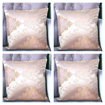 X4 Filled Peach Pink Orange Tint Big Damask Shimmering Fabric Cushions  18 X 18" - Image 1 of 4