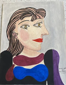 Original Cubist Picasso Wannabe Oil/Acrylic on Paper sg. Butch ‘05 Outsider Art - Picture 1 of 6