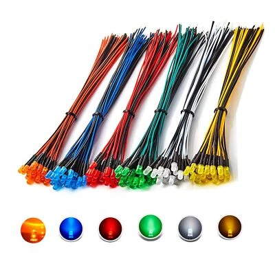 90 Pièces 3mm 12V Diode LED Pré-Câblée Lumière 6 Couleurs DC 12 Volt Blanc Ro... - Photo 1/4