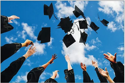 Graduation Caps Backdrop Banner 9 x 6 Feet Assembled (3 Pieces) - Image 1 of 2