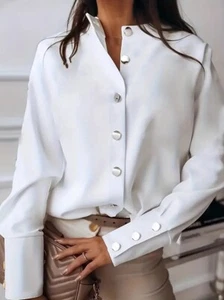 Women’s Elegant Long Sleeve Button Up Blouse ( White ) 2X - Picture 1 of 6