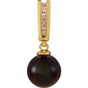 Colgante negro de perlas y diamantes cultivados Akoya en oro amarillo de 14 K - Imagen 1 de 2