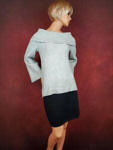 Ann Taylor Off The Shoulder Raglan Knit Sweater M Soft Gray Long Bell Sleeves