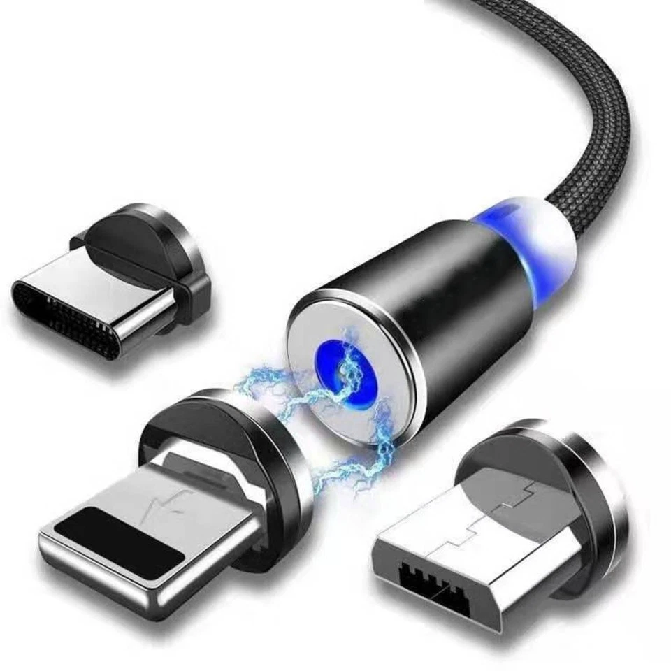 3 in 1 Magnetic USB Cable Fast 3A Charging Charger Phone Type-C Micro & iOS - Image 1 of 4