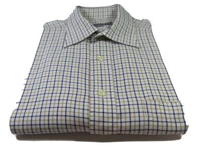 Hickey-Freeman Mens Pure Cotton Ivory Beige Mini-Checks Dress Shirt Large 16x34 - Image 1 of 4