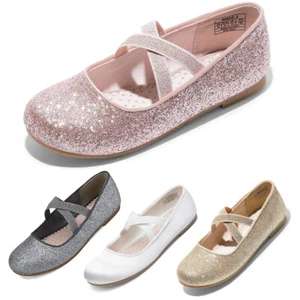 Girls Flat Shoes Kids Toddler Shoes Princess Dress Wedding Ballerina Shoes New - Picture 1 of 32