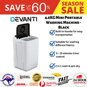 4.6KG Mini Portable Washing Machine - Black 2 In 1 wash & spin dry Quiet camping - Picture 1 of 6