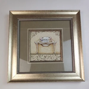 LINEN & THINGS Framed Art Scroll Sink, Brushed Gold-Antique Look 10x10 Frame - Picture 1 of 5