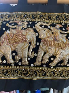 kalaga tapestry thai burmese vintage 2 elephants embroidered Sequence 26” X 21” - Picture 1 of 24