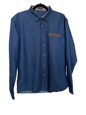 Coof Andy Men’s  Denim Shirt Sz Medium Leather Detailing Button Down Shirt Jean