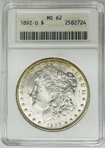 1892-O Morgan Silver Dollar ANACS MS 62 Soap Box Holder - Picture 1 of 2