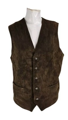 Chaleco Golden Bear Para Hombre Mediano Cuero Marrón Gamuza Vintage Botón Hebilla Trasera Foto 1 de 4