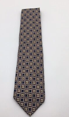 Andhurst Mens Tie 100% Silk Dark Navy Cream Burgundy Geometric Design - Image 1 of 4