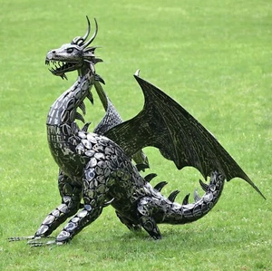 Large Iron “IGOR” Dragon Statue with Curly Tail 4.5 ft. - Picture 1 of 5