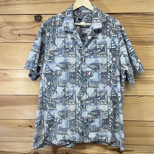 Kona Coast Hawaiian Shirt Mens 2XL Blue Fish Floral Boats Cotton Blend B116 - Picture 1 of 13
