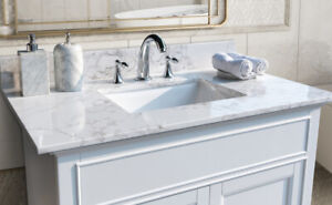 37in. Bathroom Stone Vanity Top Engineered Marble Carrara White Ceramic Sink US