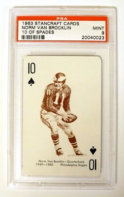 GREEN BACK NORM VAN BROCKLIN 💍 Eagles Uniform 💍 1963 Stancraft Card PSA 9 MINT - Image 1 of 2