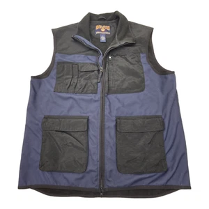 Duluth Trading Men L Full Zip Outdoor Hiking Travel Vest Fleece Lined Blue Black - Picture 1 of 4