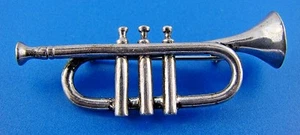 MUSICAL Sterling Silver Trumpet Brooch  - Picture 1 of 3
