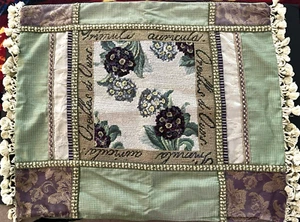 Needlepoint Pillow Cover Primula Flowers Latin Tassel Trim Brocade 26 x 21 - Picture 1 of 6