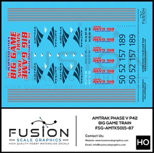 HO Scale Amtrak Phase V P42 Big Game Train Locomotives Decal Set - Picture 1 of 1