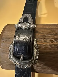 Cintura Vintage Brighton 1993 Regolabile Nera Croc Pelle Goffrata Tg S Argento - Foto 1 di 8