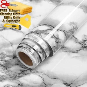 4ft x 40ft Gloss Gray Marble Granite Stone Wallpaper Vinyl Film Home 48" x 480" - Picture 1 of 5