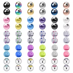 24-60 Pcs 16G Replacement Balls Part Nipple Eyebrow Ear Helix Cartilage Piercing - Picture 1 of 17